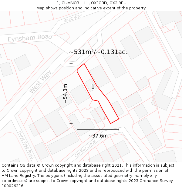 1, CUMNOR HILL, OXFORD, OX2 9EU: Plot and title map