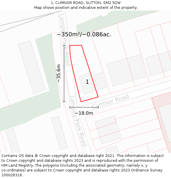 1, CUMNOR ROAD, SUTTON, SM2 5DW: Plot and title map