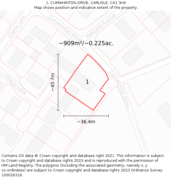 1, CUMWHINTON DRIVE, CARLISLE, CA1 3HX: Plot and title map