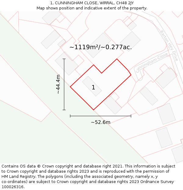 1, CUNNINGHAM CLOSE, WIRRAL, CH48 2JY: Plot and title map