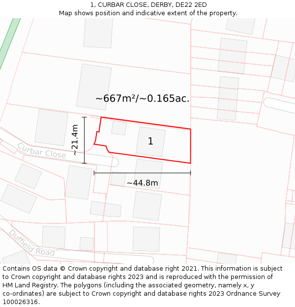 1, CURBAR CLOSE, DERBY, DE22 2ED: Plot and title map