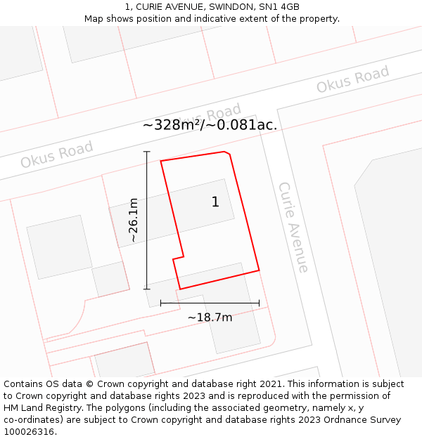 1, CURIE AVENUE, SWINDON, SN1 4GB: Plot and title map