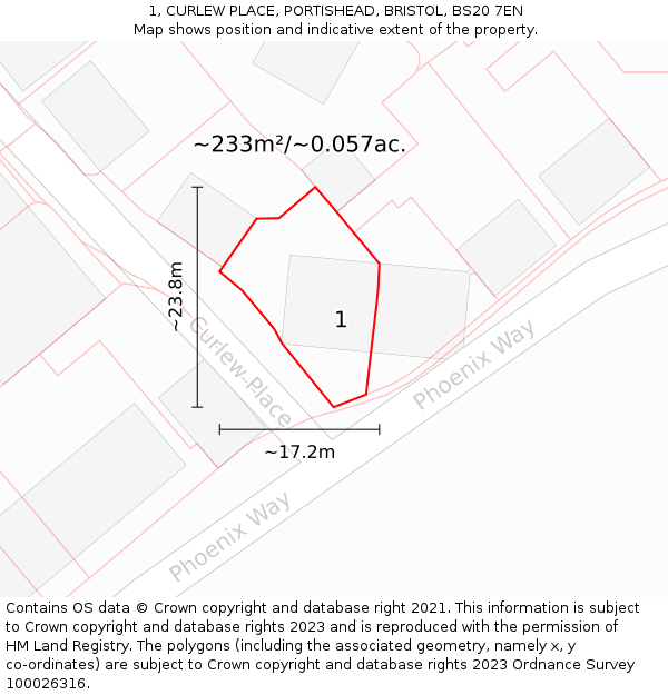 1, CURLEW PLACE, PORTISHEAD, BRISTOL, BS20 7EN: Plot and title map