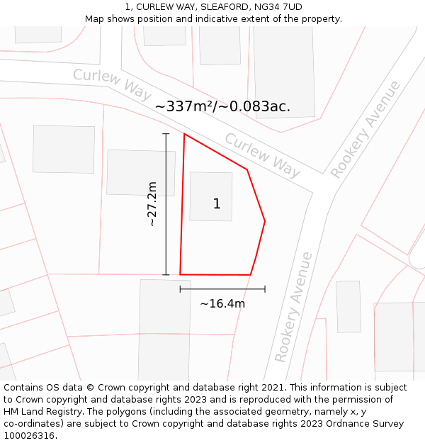 1, CURLEW WAY, SLEAFORD, NG34 7UD: Plot and title map