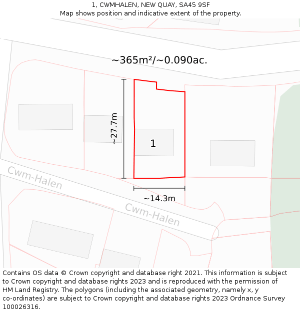 1, CWMHALEN, NEW QUAY, SA45 9SF: Plot and title map
