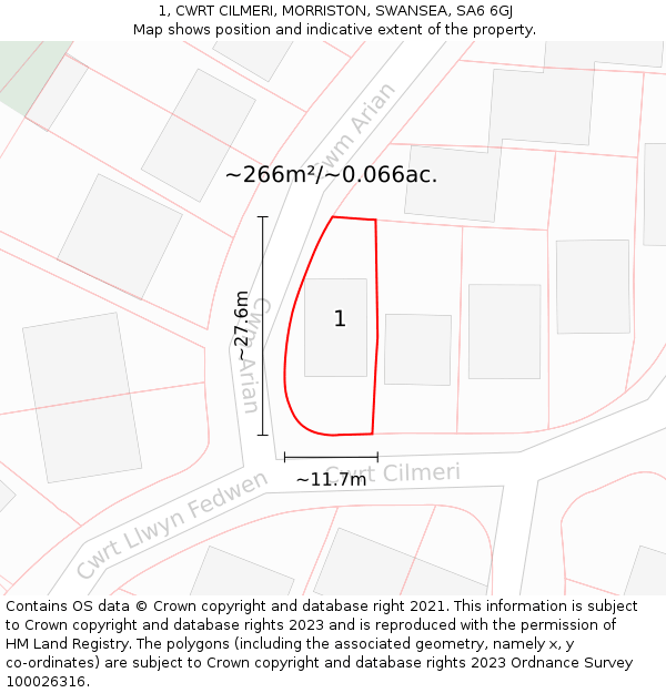1, CWRT CILMERI, MORRISTON, SWANSEA, SA6 6GJ: Plot and title map