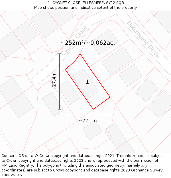 1, CYGNET CLOSE, ELLESMERE, SY12 9QB: Plot and title map