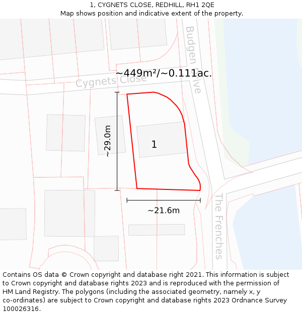 1, CYGNETS CLOSE, REDHILL, RH1 2QE: Plot and title map