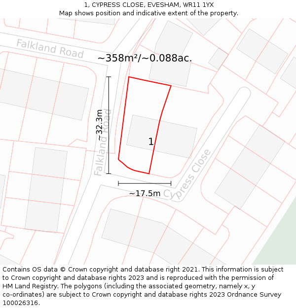 1, CYPRESS CLOSE, EVESHAM, WR11 1YX: Plot and title map