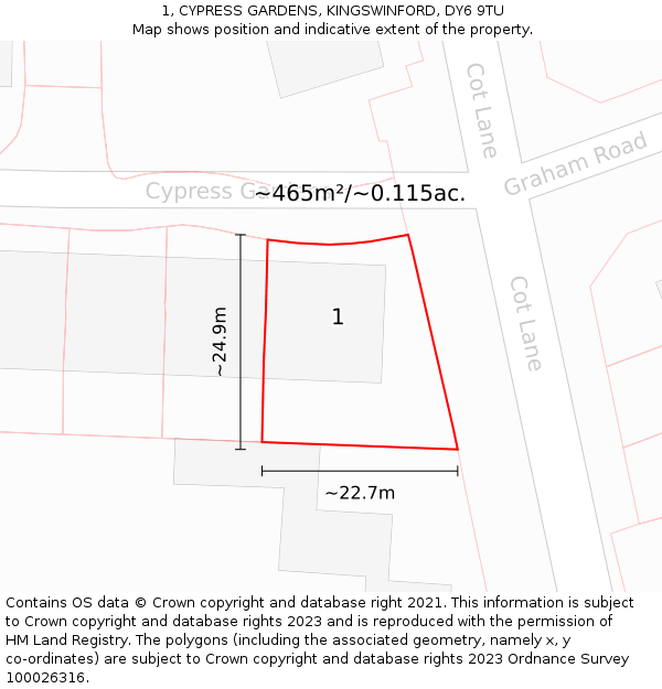 1, CYPRESS GARDENS, KINGSWINFORD, DY6 9TU: Plot and title map