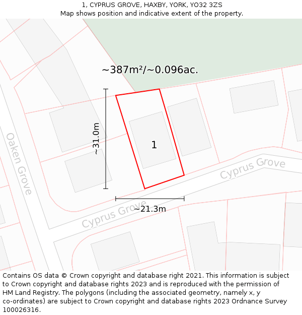 1, CYPRUS GROVE, HAXBY, YORK, YO32 3ZS: Plot and title map