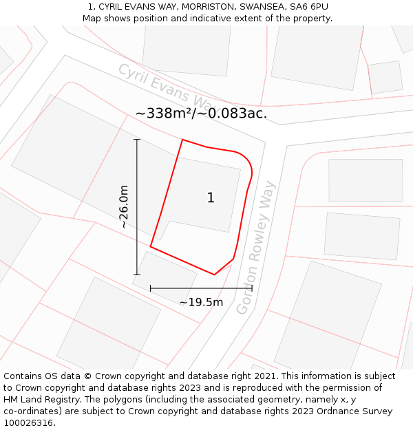 1, CYRIL EVANS WAY, MORRISTON, SWANSEA, SA6 6PU: Plot and title map