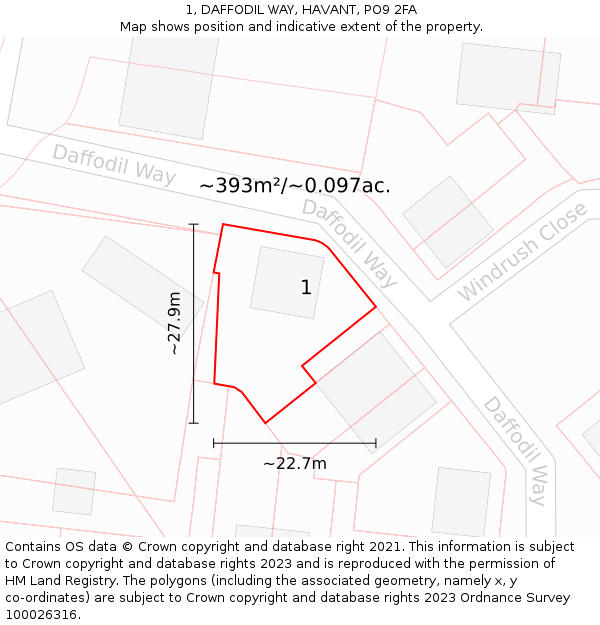 1, DAFFODIL WAY, HAVANT, PO9 2FA: Plot and title map