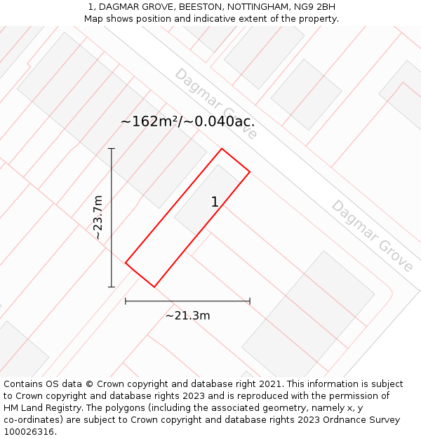 1, DAGMAR GROVE, BEESTON, NOTTINGHAM, NG9 2BH: Plot and title map