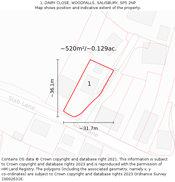 1, DAIRY CLOSE, WOODFALLS, SALISBURY, SP5 2NP: Plot and title map