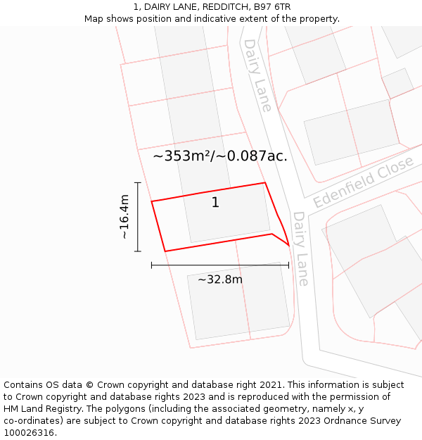 1, DAIRY LANE, REDDITCH, B97 6TR: Plot and title map