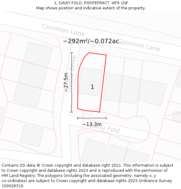 1, DAISY FOLD, PONTEFRACT, WF9 1NF: Plot and title map