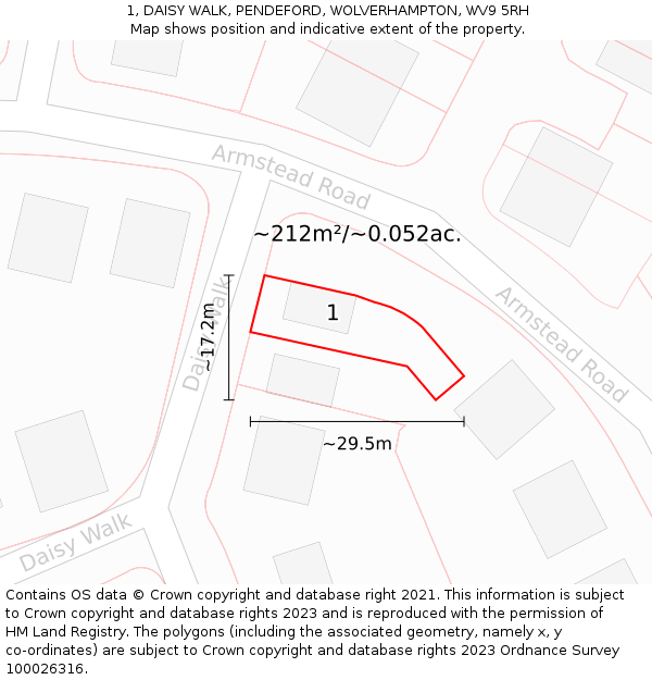 1, DAISY WALK, PENDEFORD, WOLVERHAMPTON, WV9 5RH: Plot and title map