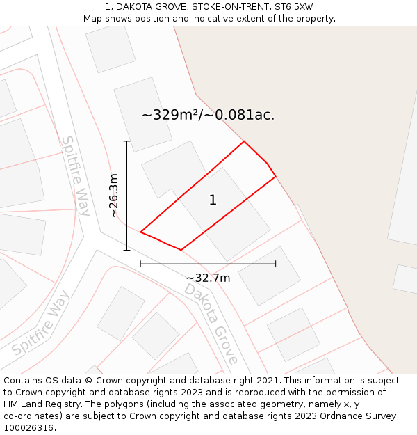 1, DAKOTA GROVE, STOKE-ON-TRENT, ST6 5XW: Plot and title map