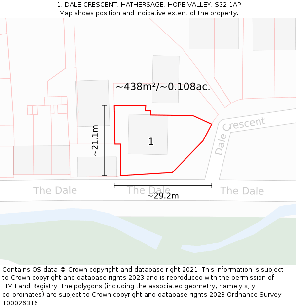 1, DALE CRESCENT, HATHERSAGE, HOPE VALLEY, S32 1AP: Plot and title map