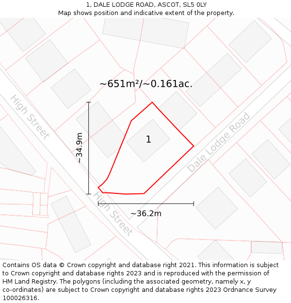 1, DALE LODGE ROAD, ASCOT, SL5 0LY: Plot and title map