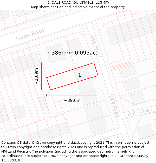 1, DALE ROAD, DUNSTABLE, LU5 4PY: Plot and title map