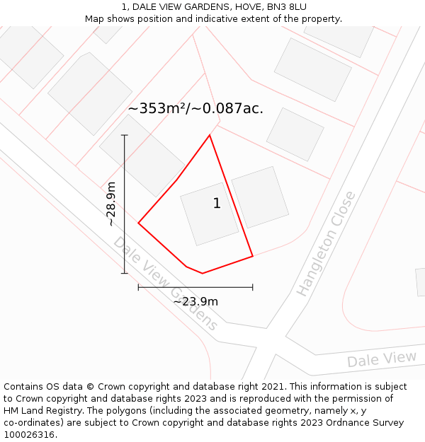 1, DALE VIEW GARDENS, HOVE, BN3 8LU: Plot and title map