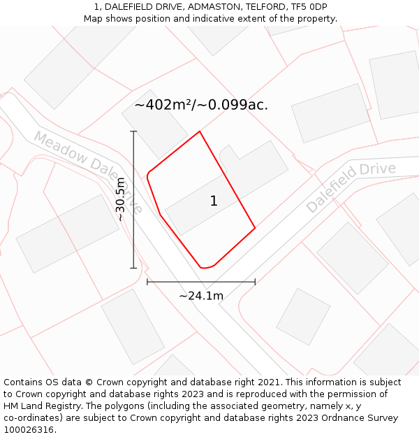 1, DALEFIELD DRIVE, ADMASTON, TELFORD, TF5 0DP: Plot and title map