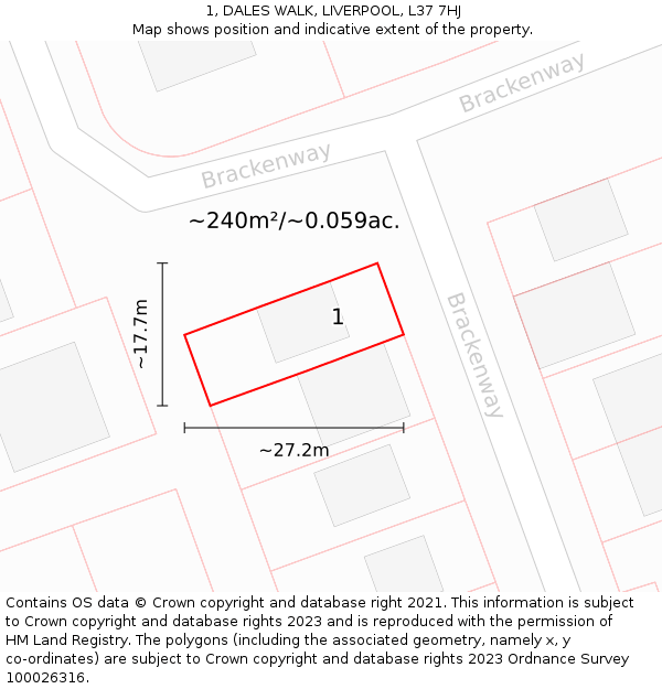 1, DALES WALK, LIVERPOOL, L37 7HJ: Plot and title map