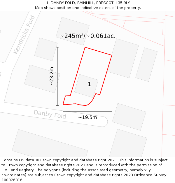 1, DANBY FOLD, RAINHILL, PRESCOT, L35 9LY: Plot and title map