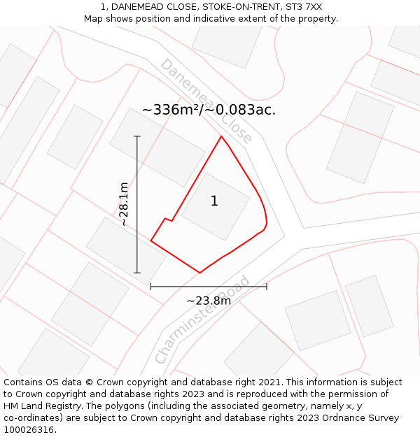 1, DANEMEAD CLOSE, STOKE-ON-TRENT, ST3 7XX: Plot and title map