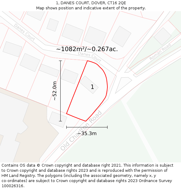 1, DANES COURT, DOVER, CT16 2QE: Plot and title map