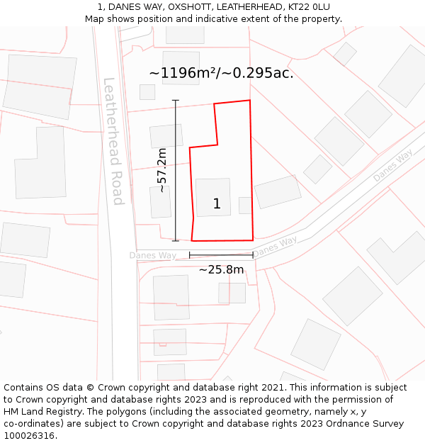 1, DANES WAY, OXSHOTT, LEATHERHEAD, KT22 0LU: Plot and title map