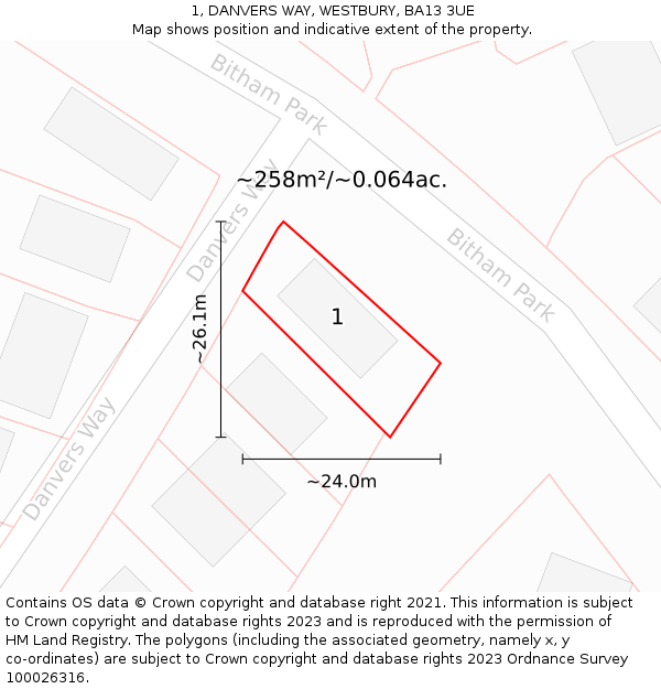 1, DANVERS WAY, WESTBURY, BA13 3UE: Plot and title map