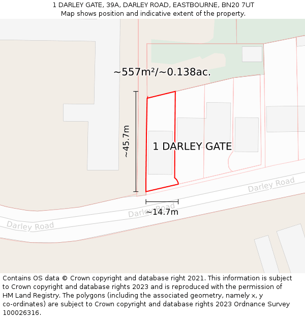 1 DARLEY GATE, 39A, DARLEY ROAD, EASTBOURNE, BN20 7UT: Plot and title map