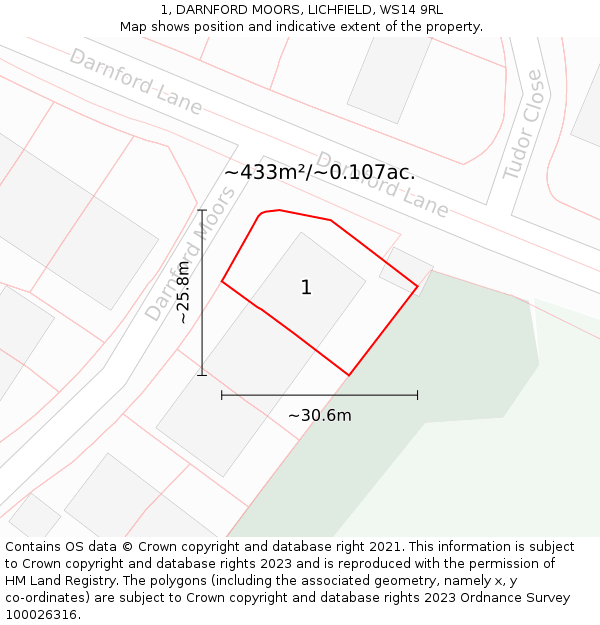 1, DARNFORD MOORS, LICHFIELD, WS14 9RL: Plot and title map