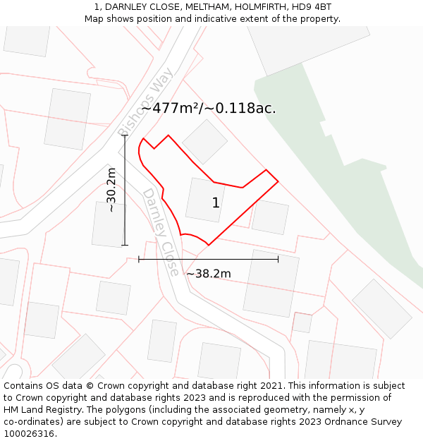 1, DARNLEY CLOSE, MELTHAM, HOLMFIRTH, HD9 4BT: Plot and title map