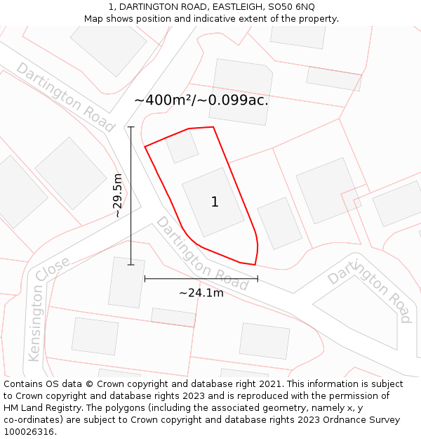 1, DARTINGTON ROAD, EASTLEIGH, SO50 6NQ: Plot and title map