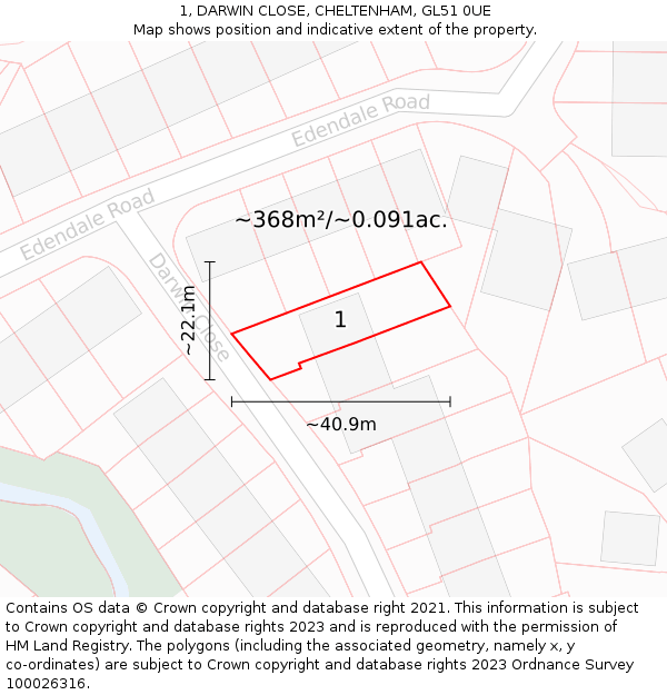 1, DARWIN CLOSE, CHELTENHAM, GL51 0UE: Plot and title map