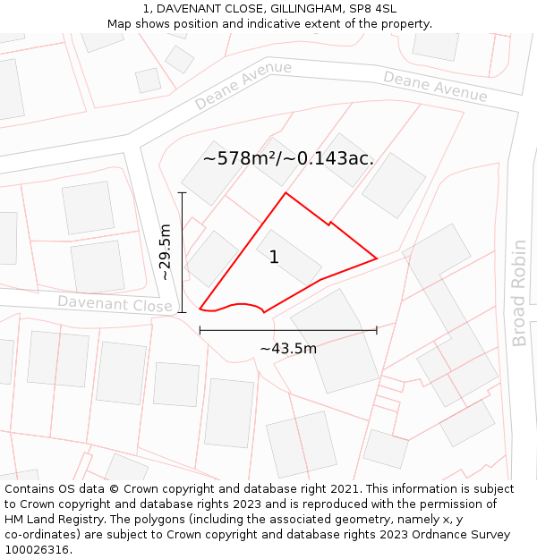 1, DAVENANT CLOSE, GILLINGHAM, SP8 4SL: Plot and title map