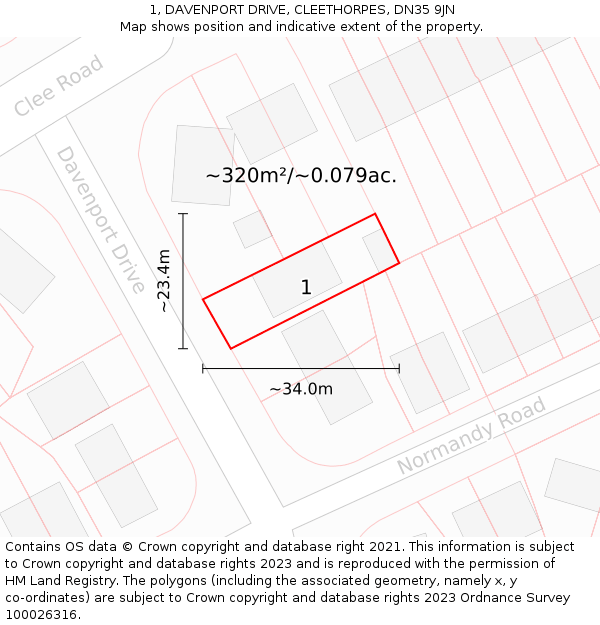 1, DAVENPORT DRIVE, CLEETHORPES, DN35 9JN: Plot and title map