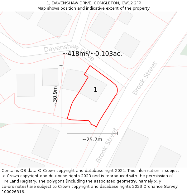 1, DAVENSHAW DRIVE, CONGLETON, CW12 2FP: Plot and title map