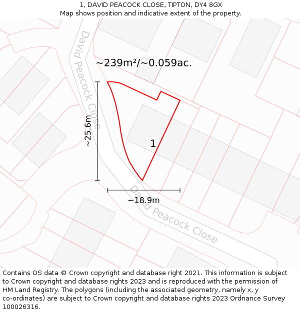 1, DAVID PEACOCK CLOSE, TIPTON, DY4 8GX: Plot and title map