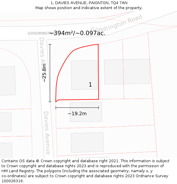 1, DAVIES AVENUE, PAIGNTON, TQ4 7AN: Plot and title map