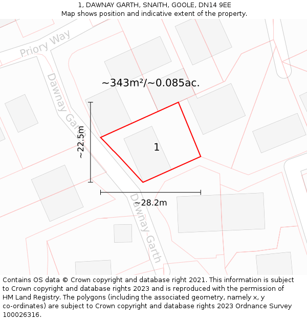 1, DAWNAY GARTH, SNAITH, GOOLE, DN14 9EE: Plot and title map