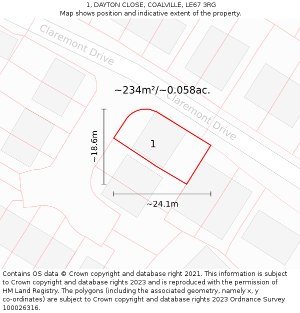 1, DAYTON CLOSE, COALVILLE, LE67 3RG: Plot and title map