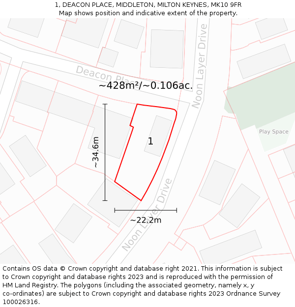 1, DEACON PLACE, MIDDLETON, MILTON KEYNES, MK10 9FR: Plot and title map