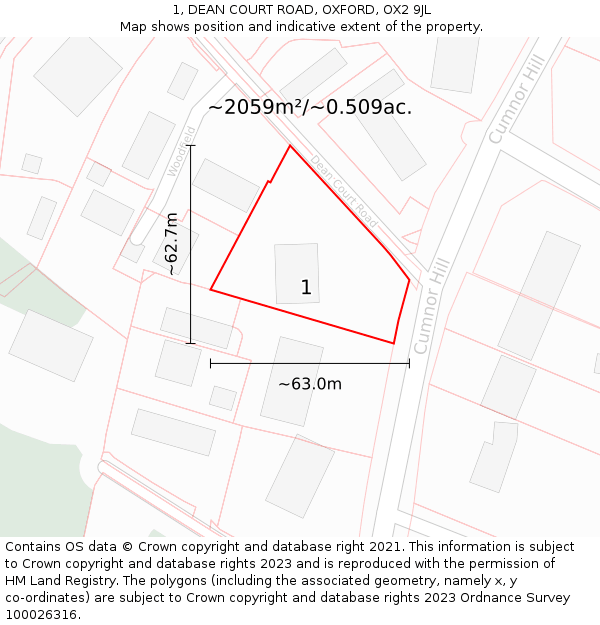 1, DEAN COURT ROAD, OXFORD, OX2 9JL: Plot and title map