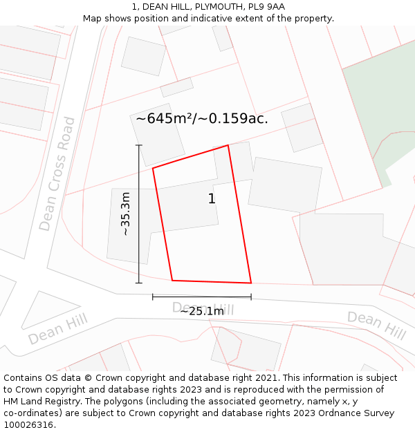 1, DEAN HILL, PLYMOUTH, PL9 9AA: Plot and title map