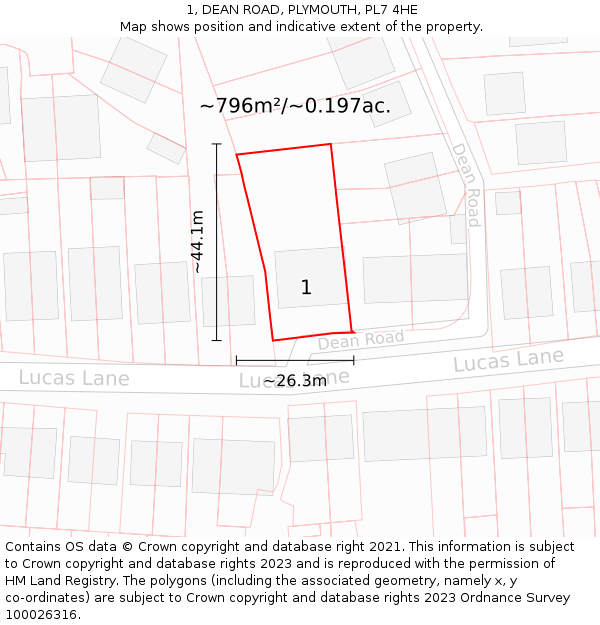 1, DEAN ROAD, PLYMOUTH, PL7 4HE: Plot and title map